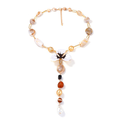 Elegant Luxe Alloy and Resin Y-Shaped Necklace for Women – Stunning Drip Oil Floral Bead Design for a Touch of Sophistication
