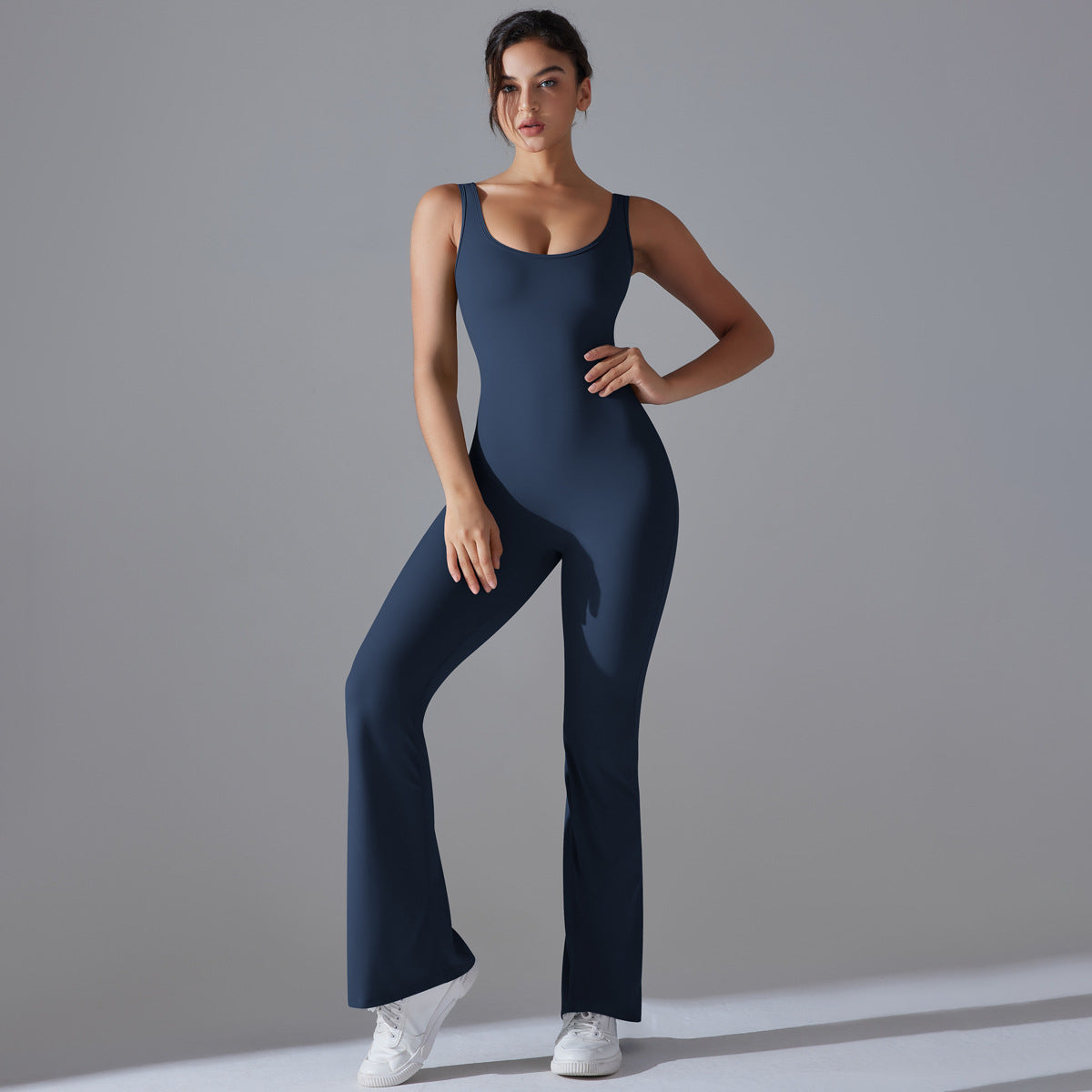 Sleek Solid Color High Back Bodysuit for Enhanced Lift Long Line Fit and Flattering Wide Leg Design for Running Fitness and Yoga