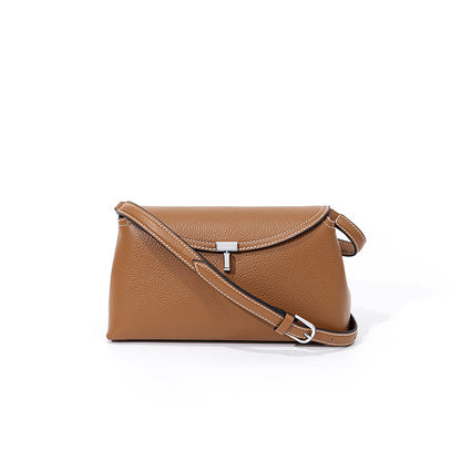 Minimalist Genuine Leather Flap Crossbody Bag with T Lock Closure Large Capacity Shoulder Bag for Commuting and Everyday Use