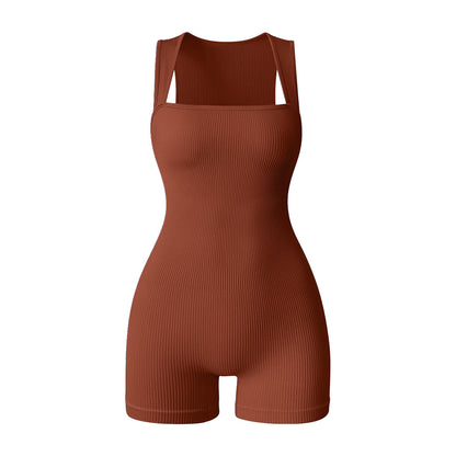 Autumn Winter Ribbed Sleeveless Yoga Jumpsuit No Show Lines Peach Butt Lift High Elasticity Activewear Bodysuit for Comfort