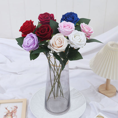 Realistic Velvet Rose Artificial Flower - Single Pearl Rose for Valentine's Day, Weddings, and Home Decor - Elegant Faux Floral Arrangement for Lasting Beauty