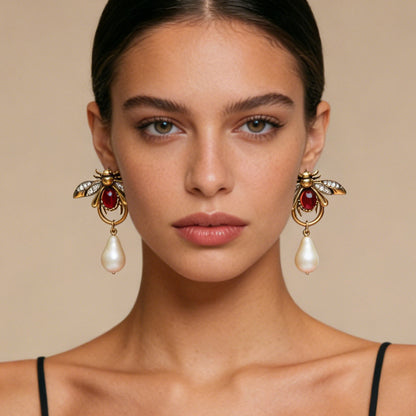Stylish Vintage-Inspired Insect Water Drop Faux Pearl & Micro Pave Zircon Animal Earrings – Exquisite High-End Design for Women