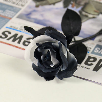 Single Black and White Rose Artificial Silk Flower - Perfect for Halloween Party Decorations, Wedding Photography Props, and Elegant Home Décor