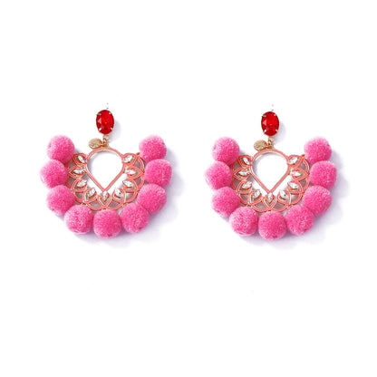 Chic & Minimalist Oversized Fluffy Pom Pom Drop Earrings with Zirconia Inlay - Unique, Luxurious Accessories for Elevated Style