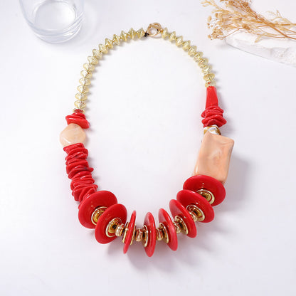 Exaggerated High-End Unique Design Geometric Square & Round Resin Plastic Intertwined Handmade Necklace for Women – Perfect for Fashion Enthusiasts!