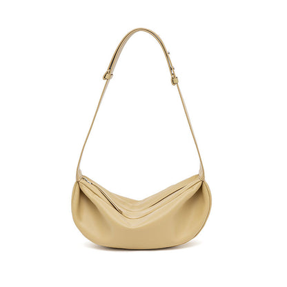 Casual Dumpling Bag Genuine Leather Crossbody with Soft Wide Shoulder Strap for Effortless Chic Everyday Luxury