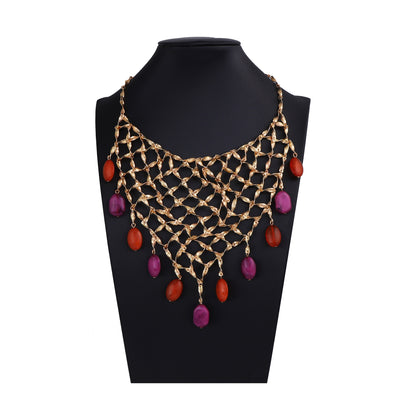 Chic Luxury Beaded Pendant Necklace with Metal Mesh Design – Versatile & Casual Elegance for Every Occasion