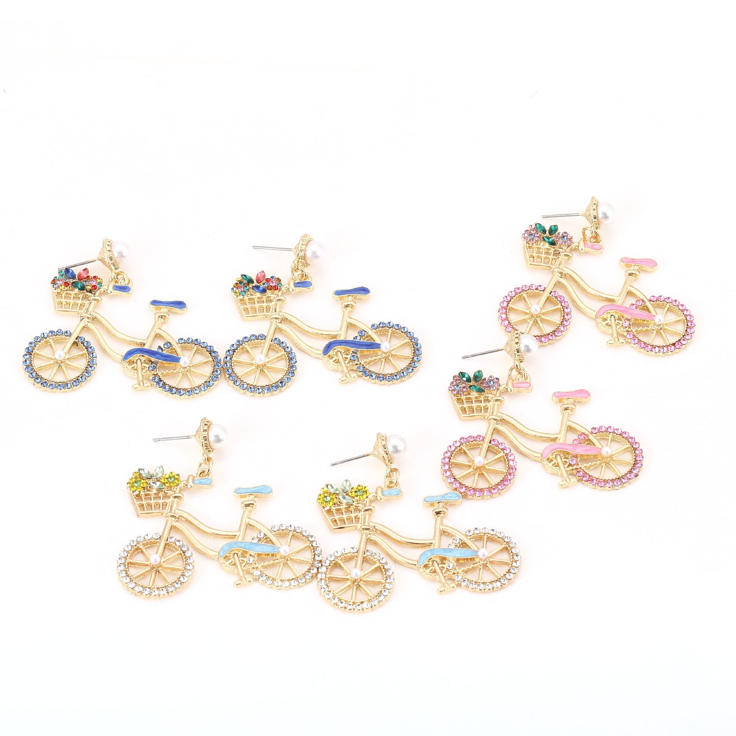 Charming Pearl and Rhinestone Bicycle-Inspired Zinc Alloy Cutout Earrings – Stylish, Lightweight, and Perfect for Everyday Wear