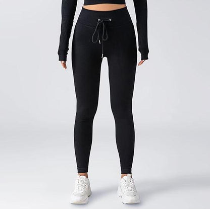 Chic Solid Color Zip Up Long Sleeve Fitness Set with Drawstring High Elastic Slim Fit Yoga Pants for Women for Fashionable Workouts and Daily Wear