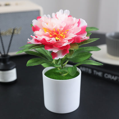 Realistic Silk Peony Flower Potted Plant Set for Home and Office - Elegant Desktop Decoration with Lifelike Faux Flowers