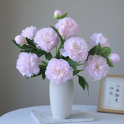 High-Quality Artificial Peony Flower Arrangement - Realistic Faux Lotus and Peony Floral Decor for Home Interiors and Model Rooms