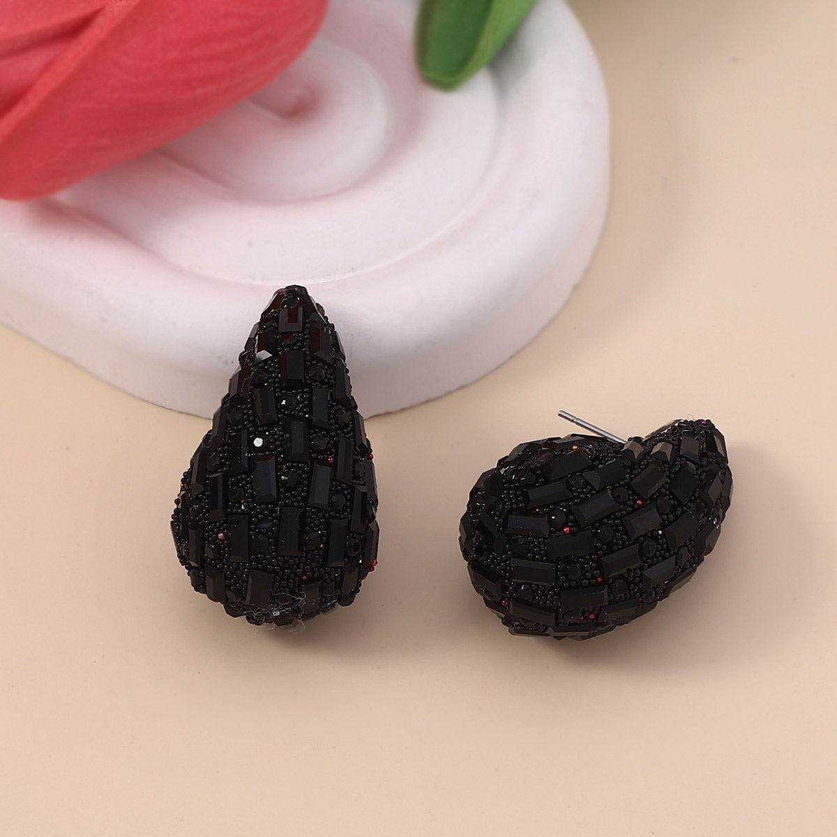 Trendy Droplet Gradient Colored Glass Ear Studs with Full Sparkling Crystals - Chic, Versatile, and Elegant Jewelry for Every Occasion