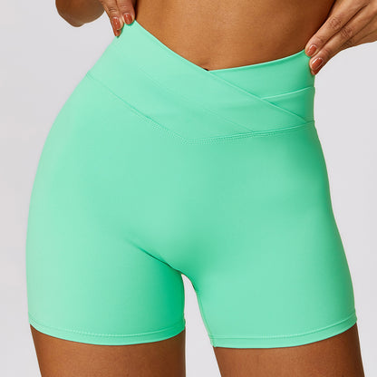 High Waisted Cross Back Yoga Shorts for Enhanced Lift and Comfort Soft Fabric Running Workout Shorts 8578