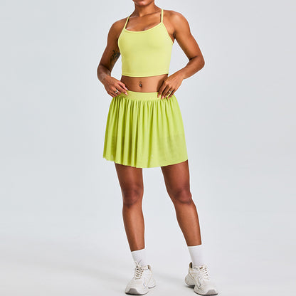 Women's Yoga Vest and Sporty Skirt Set and Comfortable Anti Transparency Tennis Skirt for Running Fitness Quick Dry Fabric for Performance