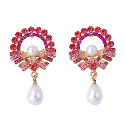 Exquisite Baroque-Inspired Flower Drop Earrings with Imitation Pearls and Sparkling Zirconia for Everyday Elegance