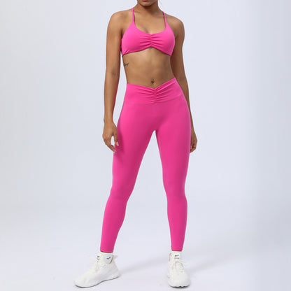 Women's Y Back Sports Set Yoga Outfit with Built In Chest Padding and Butt Lifting 3 4 Leggings for Comfort and Performance