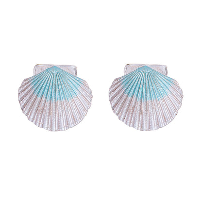 Chic Casual Holiday-Inspired Alloy Color-Block Shell Statement Earrings - Unique Minimalist Design for Trendy Women