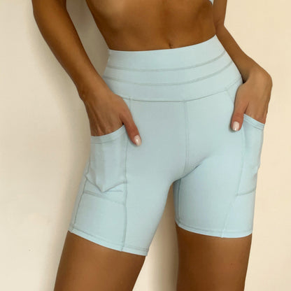 High Waisted Yoga Shorts for Women with Double Pockets for Running Fitness and Outdoor Workouts