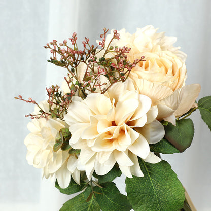 Stunning Artificial Dahlia and Rose Bouquet - Perfect for Wedding Decorations, Bridal Handheld Flowers, and Festive Events