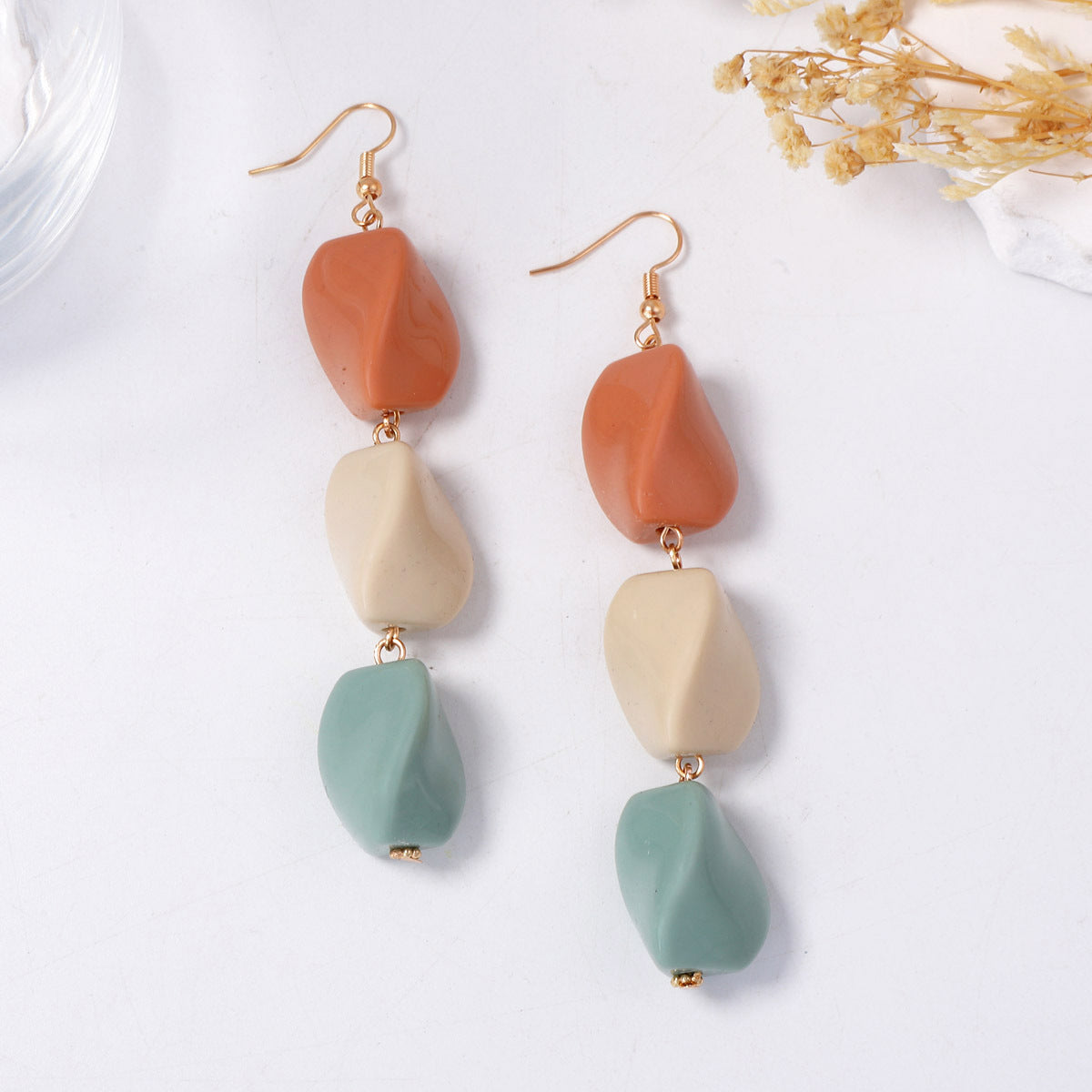 Chic and Refreshing Geometric Color-Block Twisted Hook Earrings for Women – Trendy, Versatile, and Perfect for Everyday Commute
