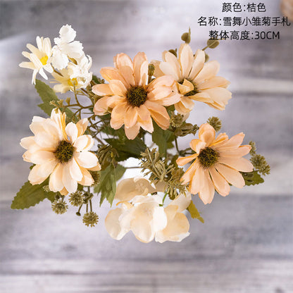 Elegant Faux Flower Bouquet - Snow Dance Mini Daisy & Rose Handheld Floral Arrangement for Home Décor | Perfect for Weddings and Events - Model MW55508