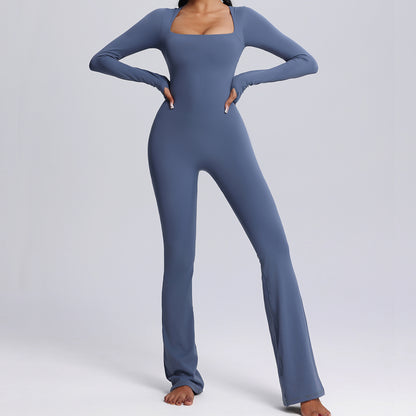 High Performance Long Sleeve Yoga Jumpsuit for Fall and Winter Breathable Stretchy Dance and Fitness Wear with Flared Legs for Women