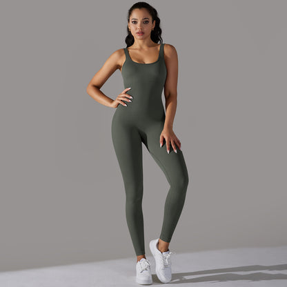 Seamless Ribbed Yoga Bodysuit for Women Tummy Control Butt Lifting Quick Dry Fitness Outfit with Beautiful Back Design