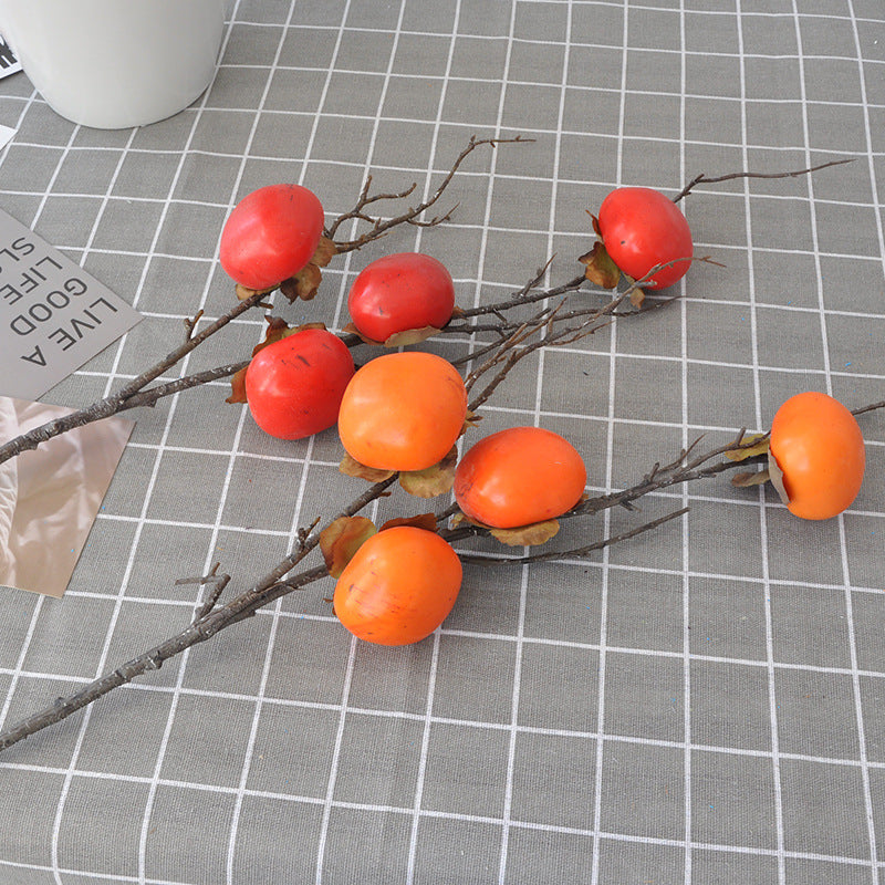 High-End Decorative Artificial Persimmon Arrangements - Luxurious Red Fruit Ornaments for Living Room Décor