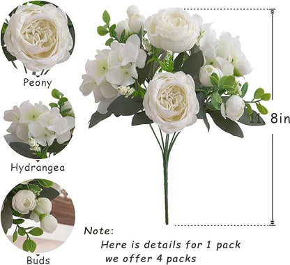 Beautifully Realistic Peony Flower Bud Bouquet for Home Décor – Perfect Silk Roses, Peonies, and Daisies Arrangement for Elegant Vase Display