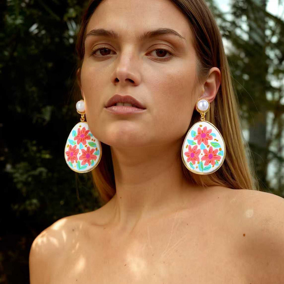 Charming and Elegant Alloy Floral Print Pearl-Like Drop Earrings - Minimalist Fresh Design for Everyday Casual and Workwear