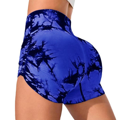 Seamless Side Pleat Tie Dye Yoga Shorts for Women Flattering Peach Butt Lift Design for Gym Running and Active Lifestyles