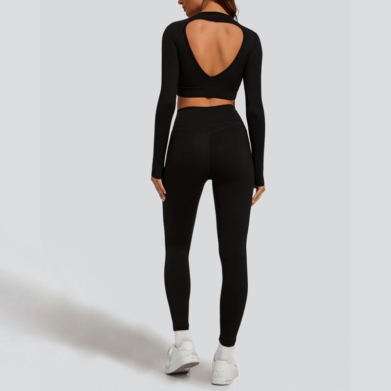 High Waist Long Sleeve Yoga Set for Women Back Design for Fitness Running and Autumn Winter Workouts