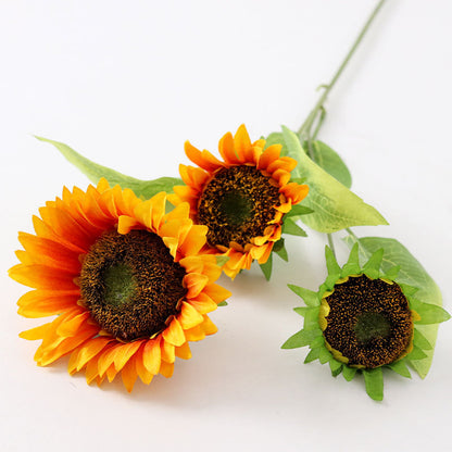 Single Stem Triple-Headed Rustic Sunflower - Realistic Silk Flower for Weddings, Photography, and Home Decor