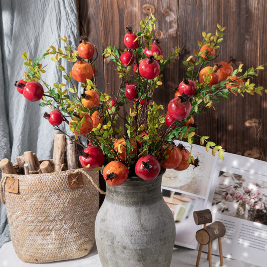 Realistic Pomegranate Fruit and Berry Branch Faux Flowers for Home Décor - Lifelike GFT243Y Artificial Decorations