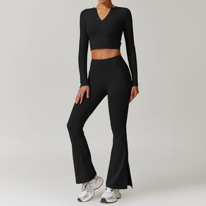 High Waist Wide Leg Yoga Set for Women Chic Fall Winter Casual Sport Outfit with Slimming Long Sleeve Fitness Top