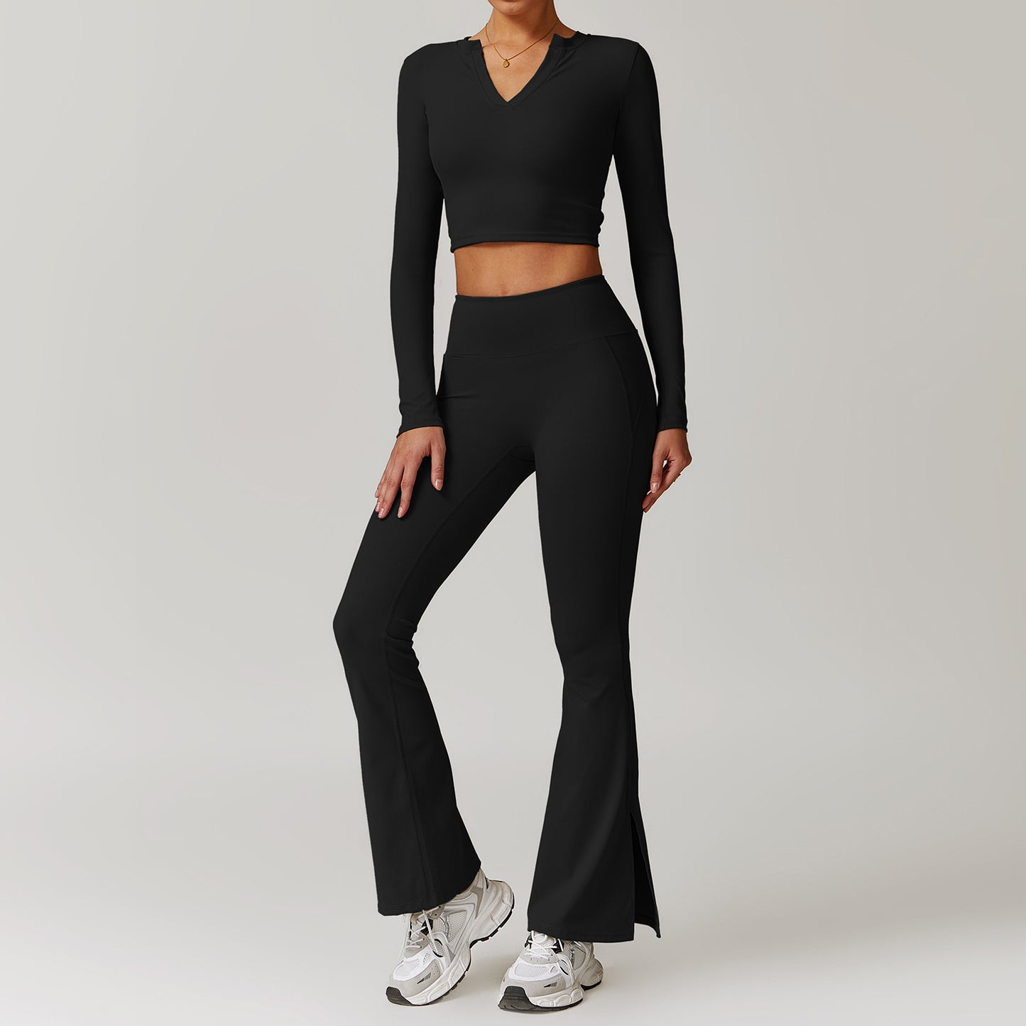 High Waisted Wide Leg Yoga Set for Women Long Sleeve Fitness Top Relaxed Activewear for Fall Winter Season