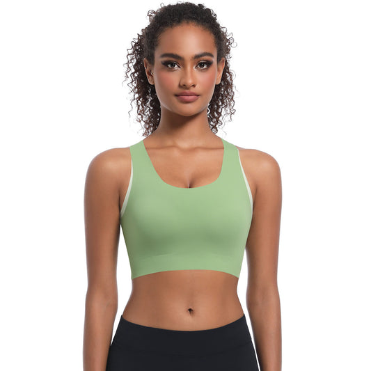 Seamless Double Layer Sports Bra for Women Fixed Cup Yoga Fitness Top with Beautiful Back Design for Comfort and Style