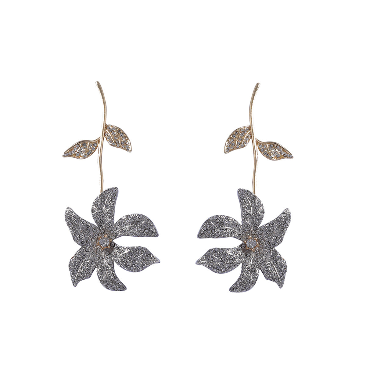 Exquisite Minimalist Crystal-Studded Alloy Flower Drop Earrings - Bold, Creative Design for Unique Style