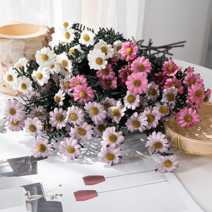 Stunning Solar-Powered PE Mini Daisy Artificial Flower Bouquet - Perfect for Home Decor, Wedding Celebrations, Aisle Markers, and Floral Walls | MW09912