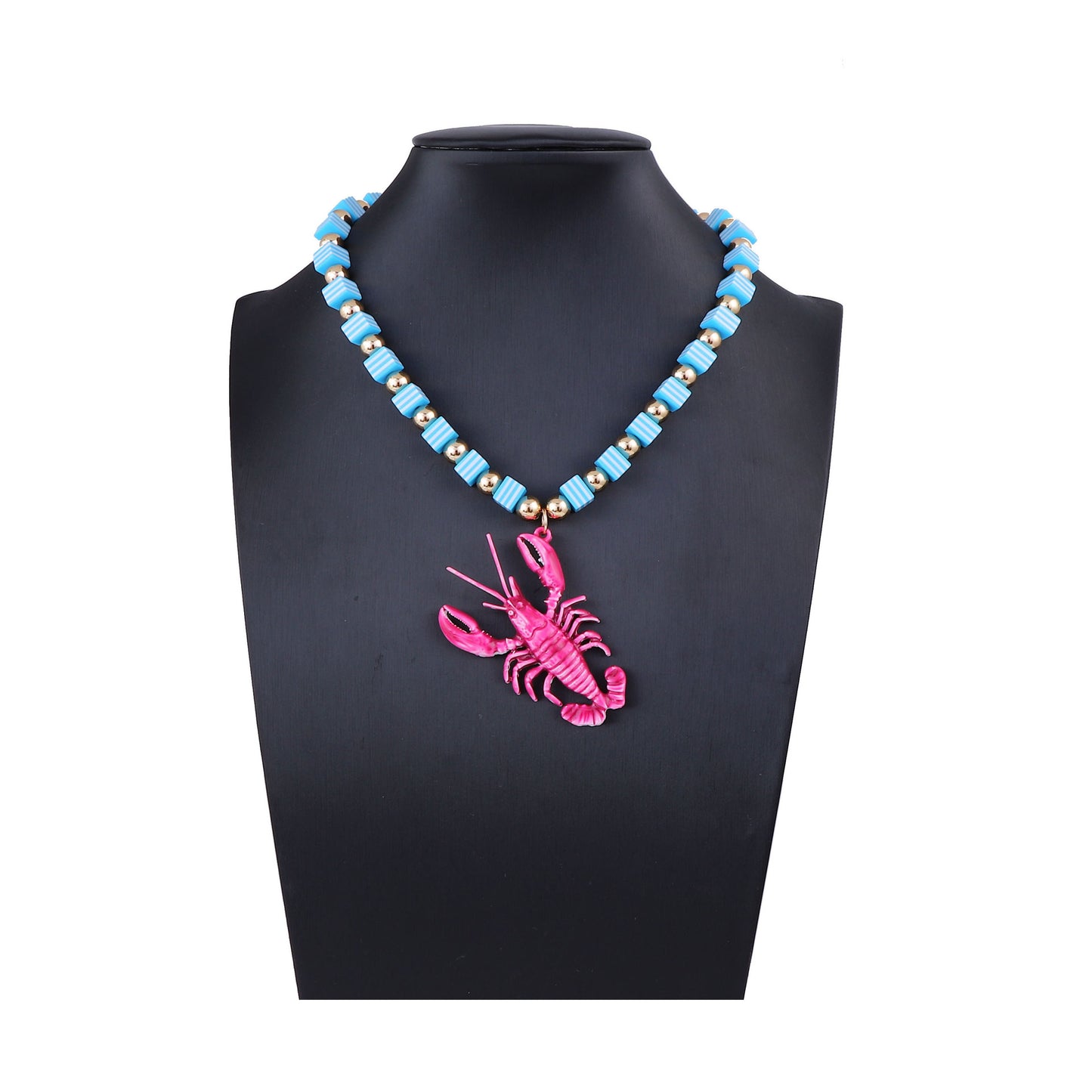 Chic Summer Ocean-Inspired Handcrafted Colorful Beaded Alloy Lobster Pendant Necklace for Women - Versatile and Stylish Accessory