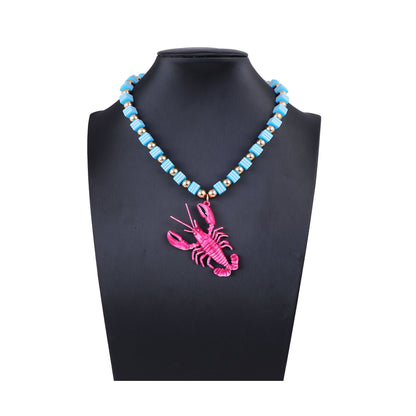 Chic Summer Ocean-Inspired Handcrafted Colorful Beaded Alloy Lobster Pendant Necklace for Women - Versatile and Stylish Accessory