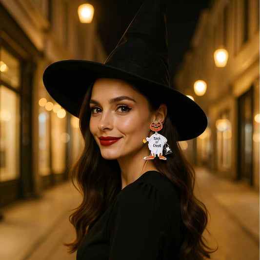 Whimsical Halloween Pumpkin Head Earrings – Unique Alloy Design with Dazzling Zircon Stones for a Fun and Festive Look