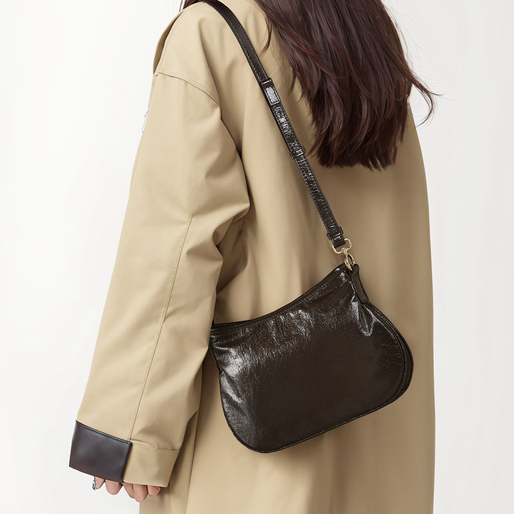 Versatile Crystal Oil Wax Cowhide Tote Bag Fashion Real Leather Shoulder Bag for Women for Commuting and Everyday Style