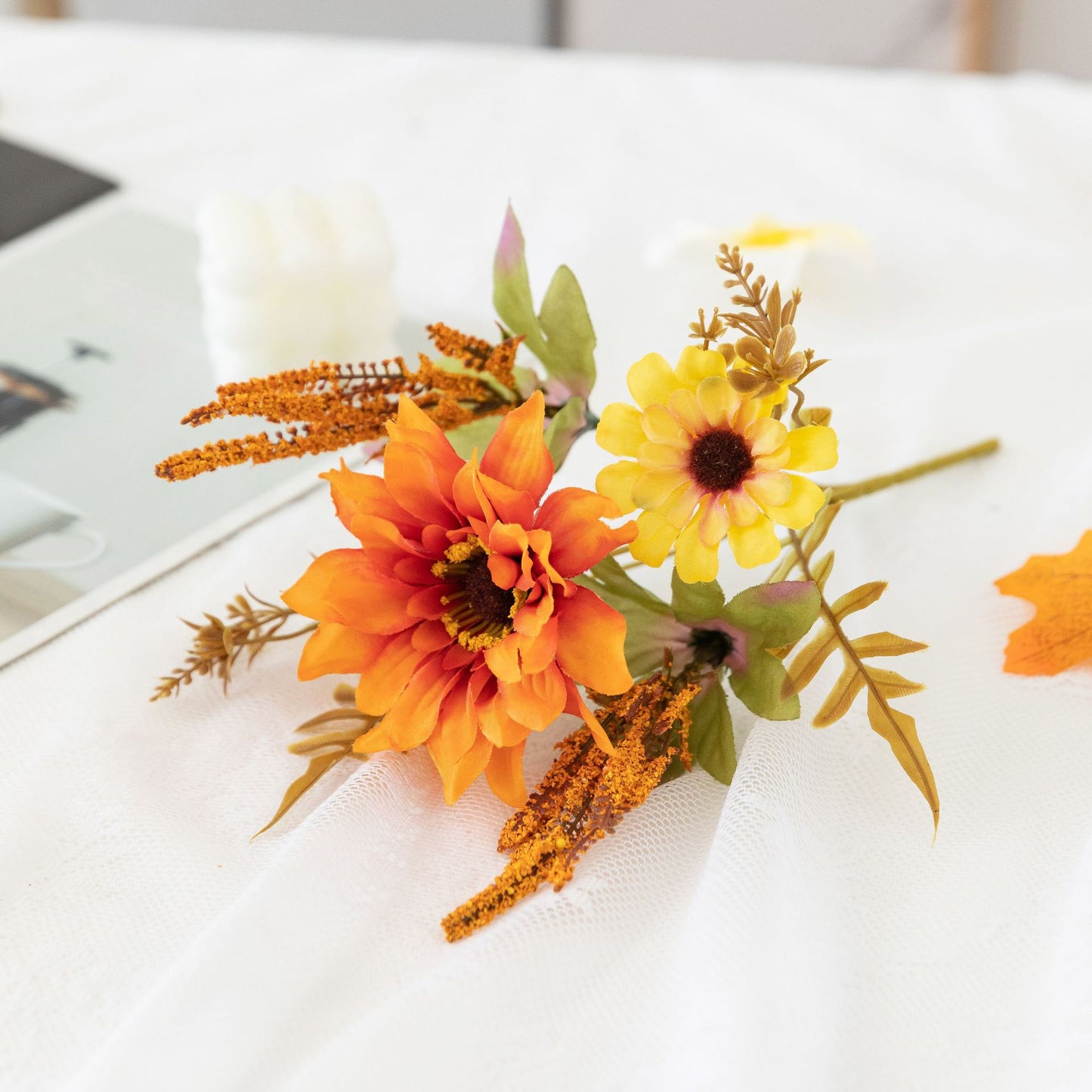 Beautiful Fall-Inspired Faux Dahlia Bouquet with Sunflowers - Perfect for Photography Props and Home Decor