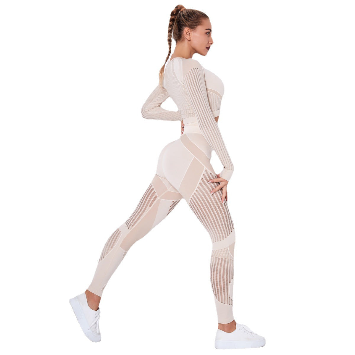 Seamless Striped Long Sleeve and Full Length Leggings Set for Women Quick Dry Yoga and Workout Outfit for Comfort and Style