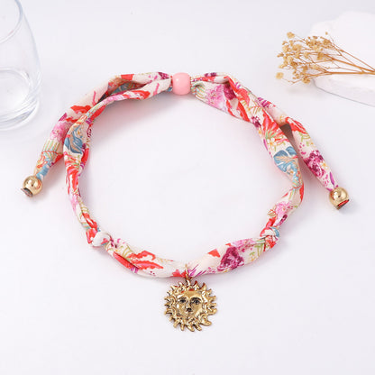 Stylish  Colorful Silk Scarf Necklace with Unique Alloy Sunflower Pendant and Adjustable Drawstring for Effortless Elegance