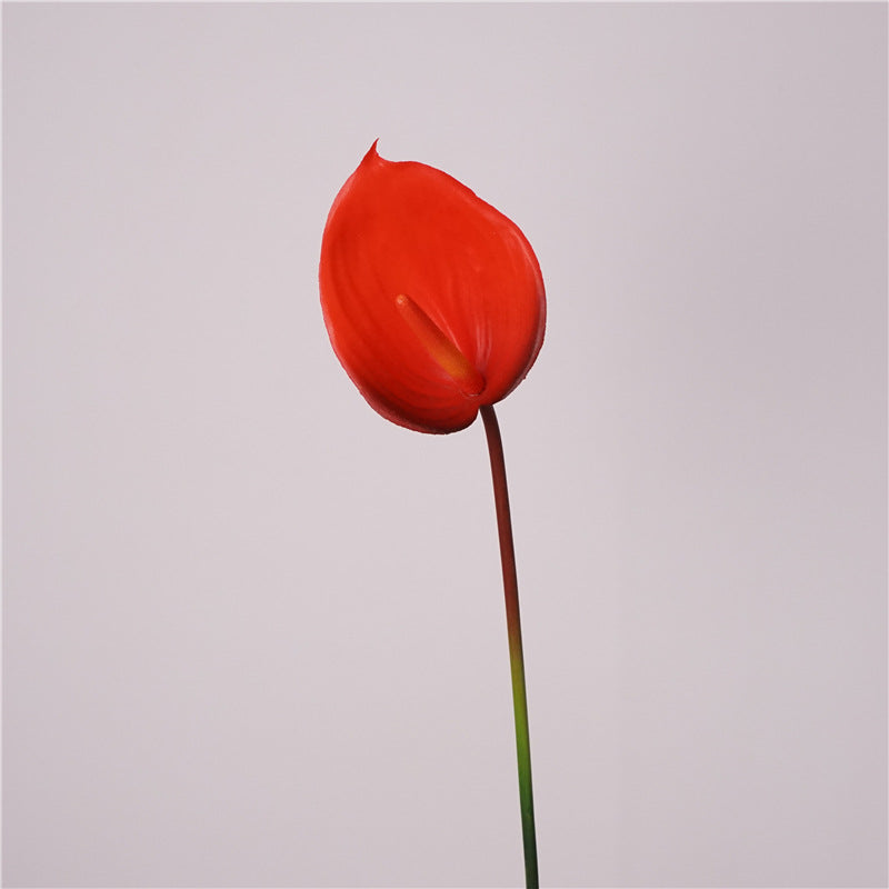 High-Quality Artificial Red Anthurium Flowers - Soft Rubber Candle Display for Stunning Model Home Decorations, Wedding Floral Arrangements, and Photography Props