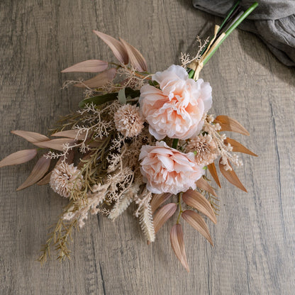 Stunning Artificial Peony & Dandelion Handmade Bouquet - Perfect Home Decor, Wedding Decoration, and Wall Art - CF01276