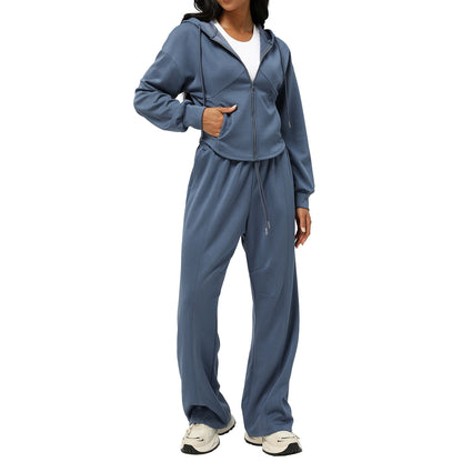 Cozy Fall Winter 2 Piece Athletic Set Comfy Hooded Jacket and Relaxed Pants for Outdoor Running and Fitness Adventures