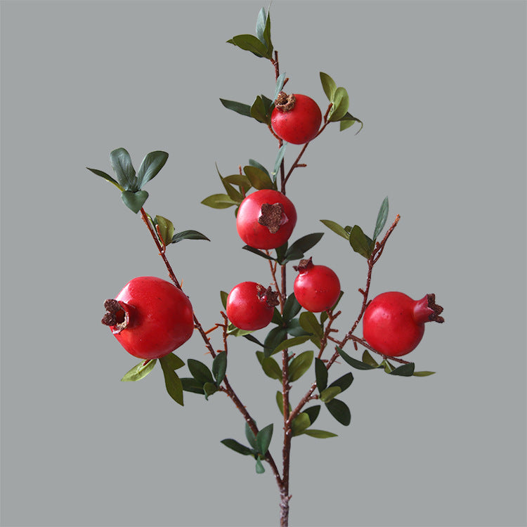 Realistic Pomegranate Decorative 6-Fruit Bunch with Leaves - Ideal for Home Decor, Photography Props, and Lifelong Floral Arrangements